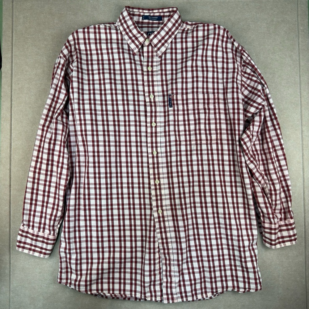 Chaps Ralph Lauren Shirt Mens L Red‎ White Plaid Long Sleeve Cotton Button-Up